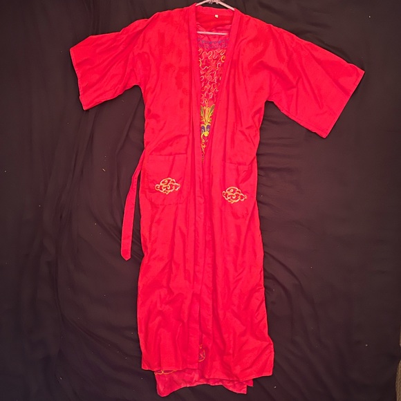 Intimates & Sleepwear | Vintage Red Robe Dragon Embroidered Back Wred ...